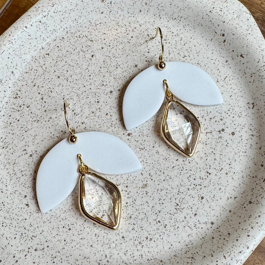 Luna Drop Fishhook Earrings (White)