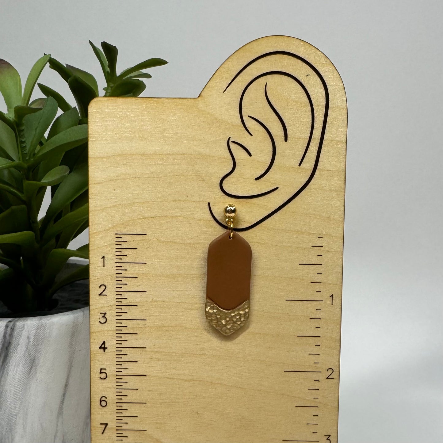 Minimalist Brown Faux Hammered Gold Post Earrings
