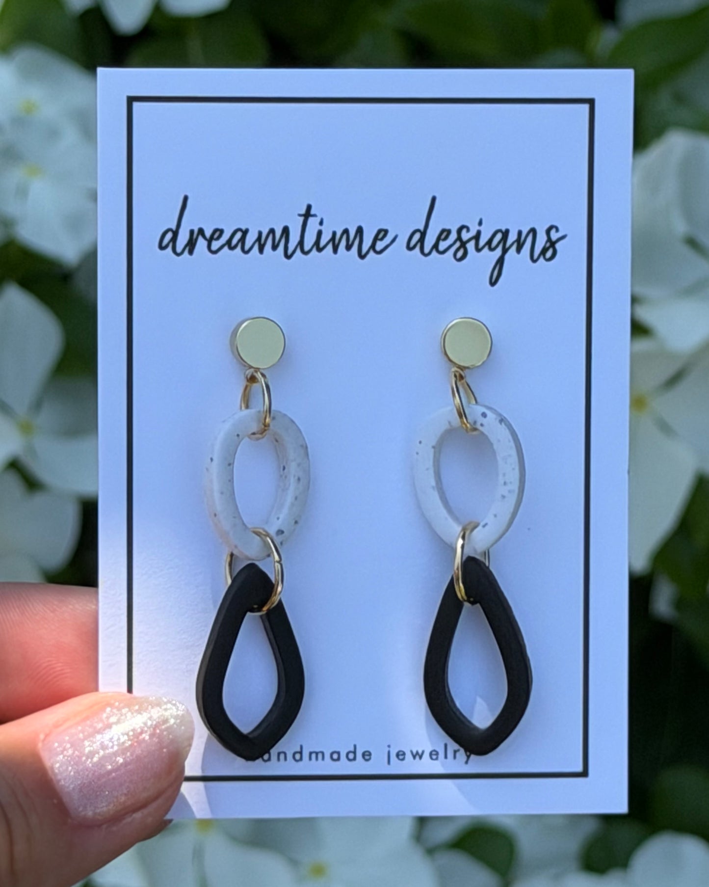 Modern Neutral Geometric Dangle Earrings (black & white)