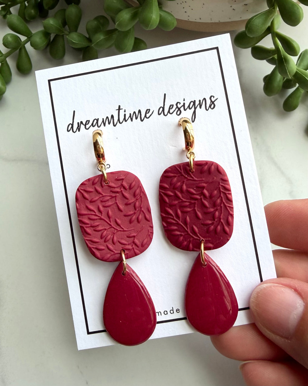 Textured Drop Earrings (cranberry)