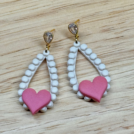 Pearl Drop Heart Earrings (pink)