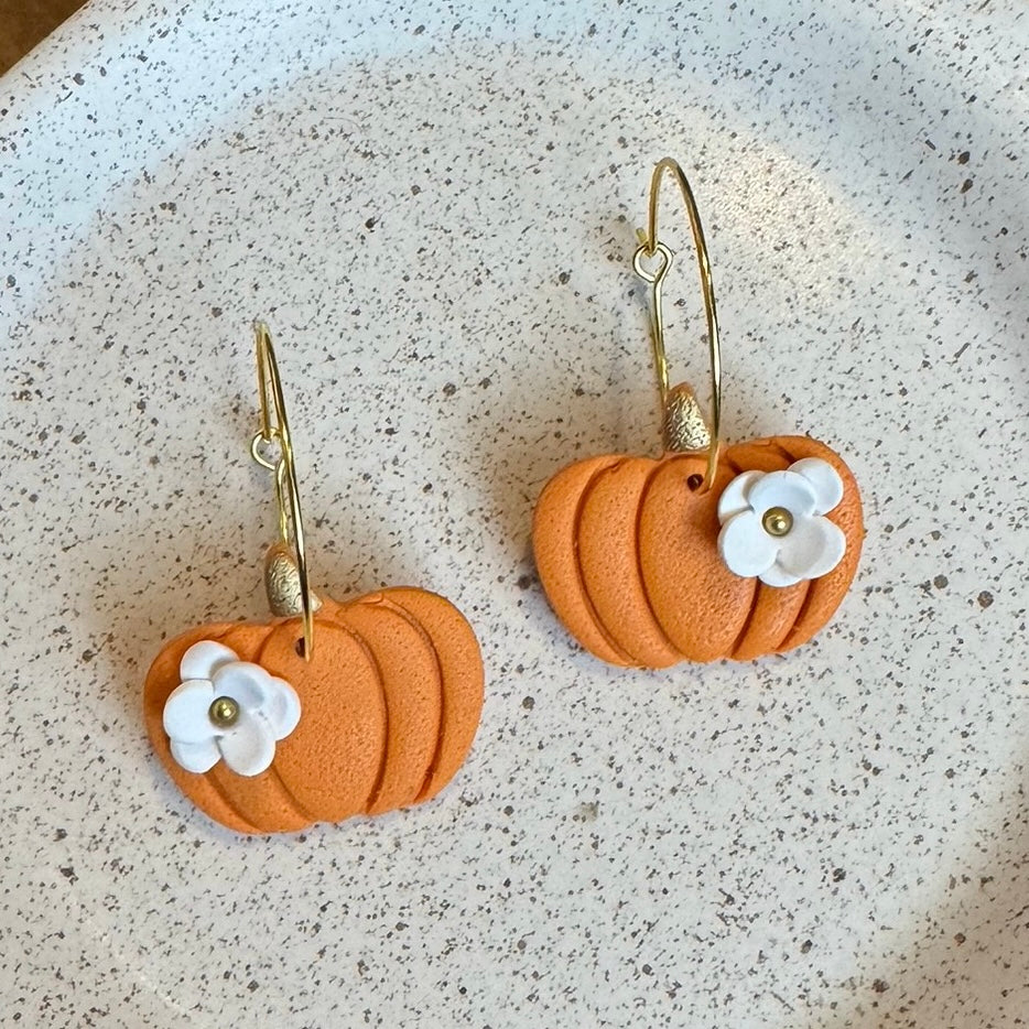 Pumpkin Flower Hoop Earrings (Orange)