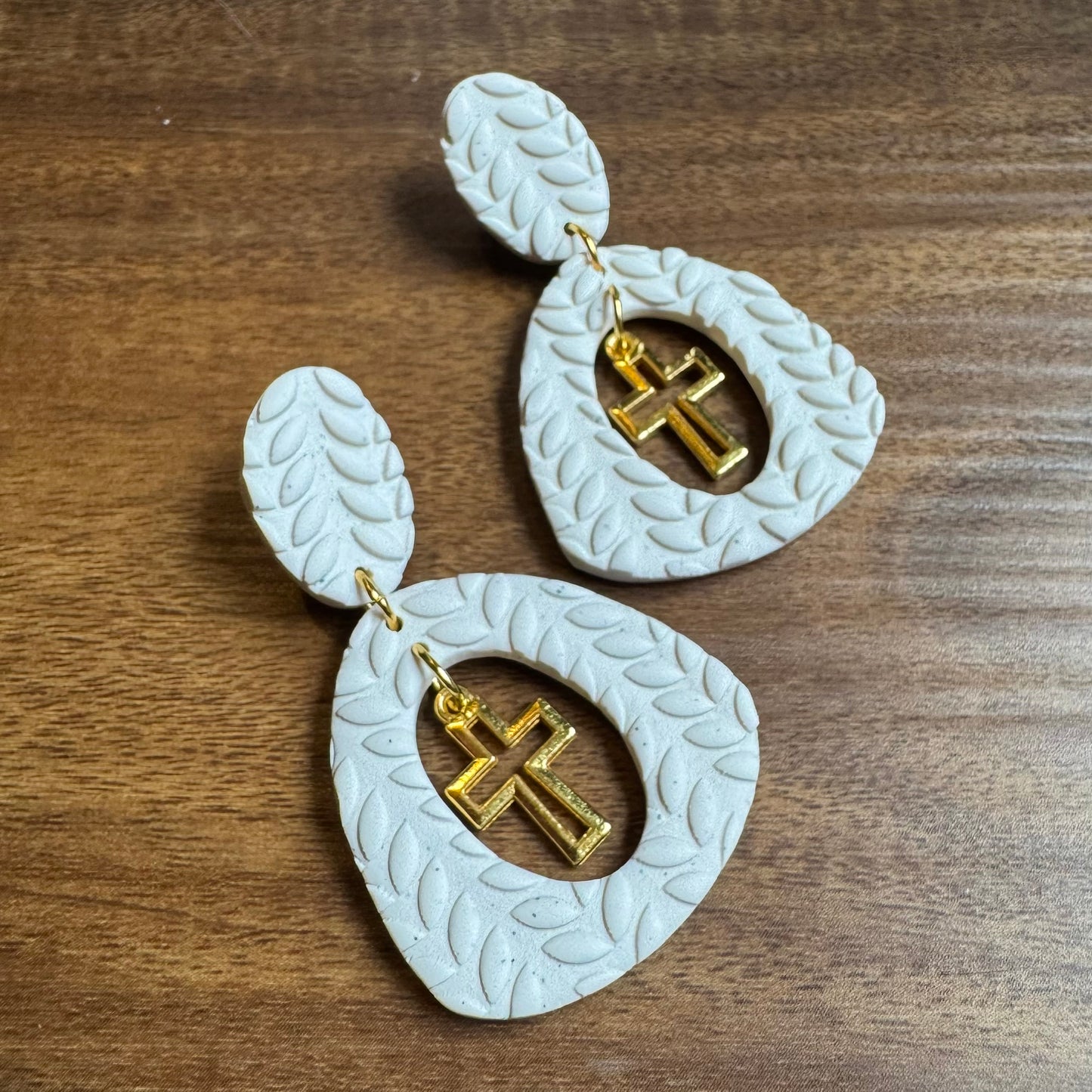 Cross Drop Post Earrings (Cream)
