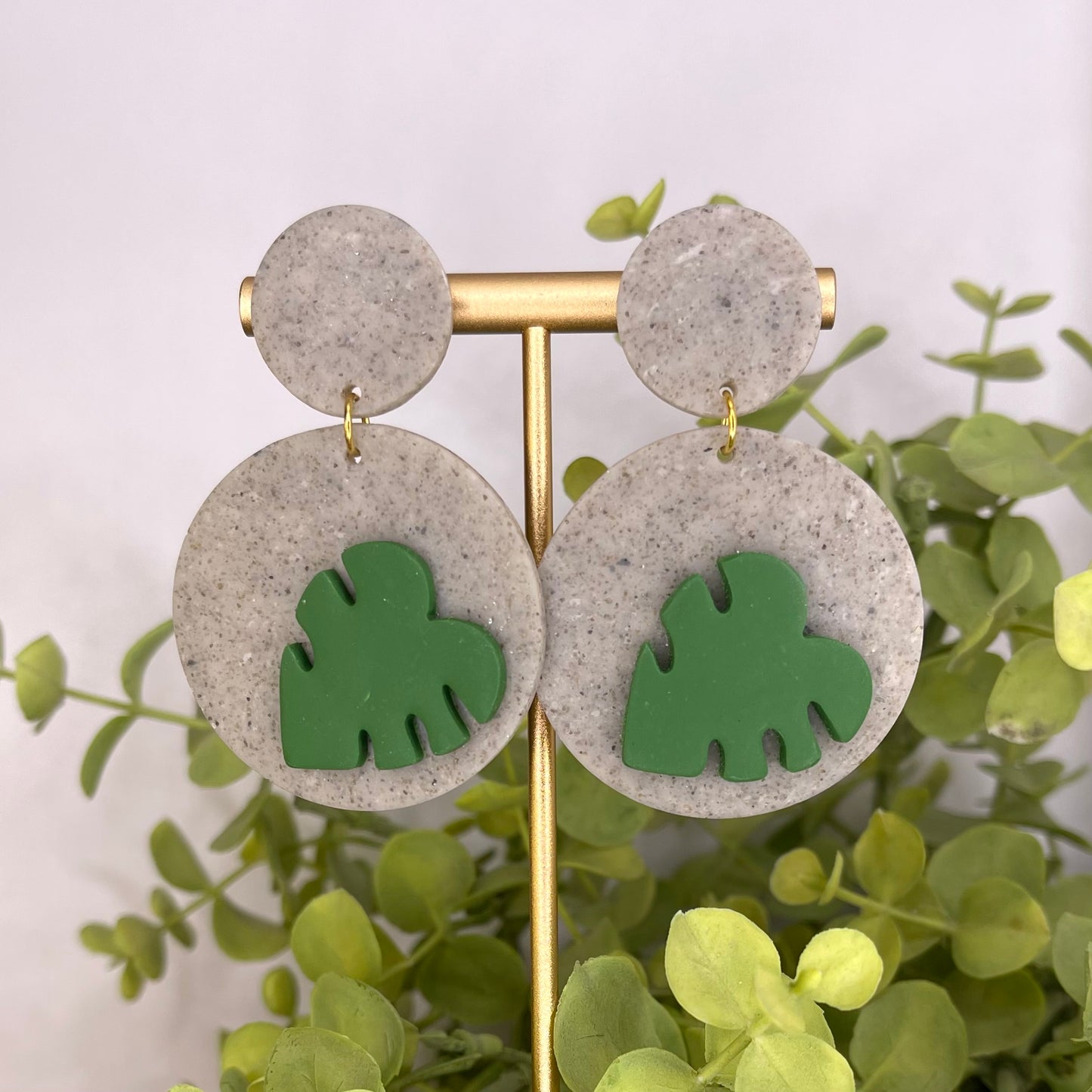 Monstera Circle Dangle Post Earrings