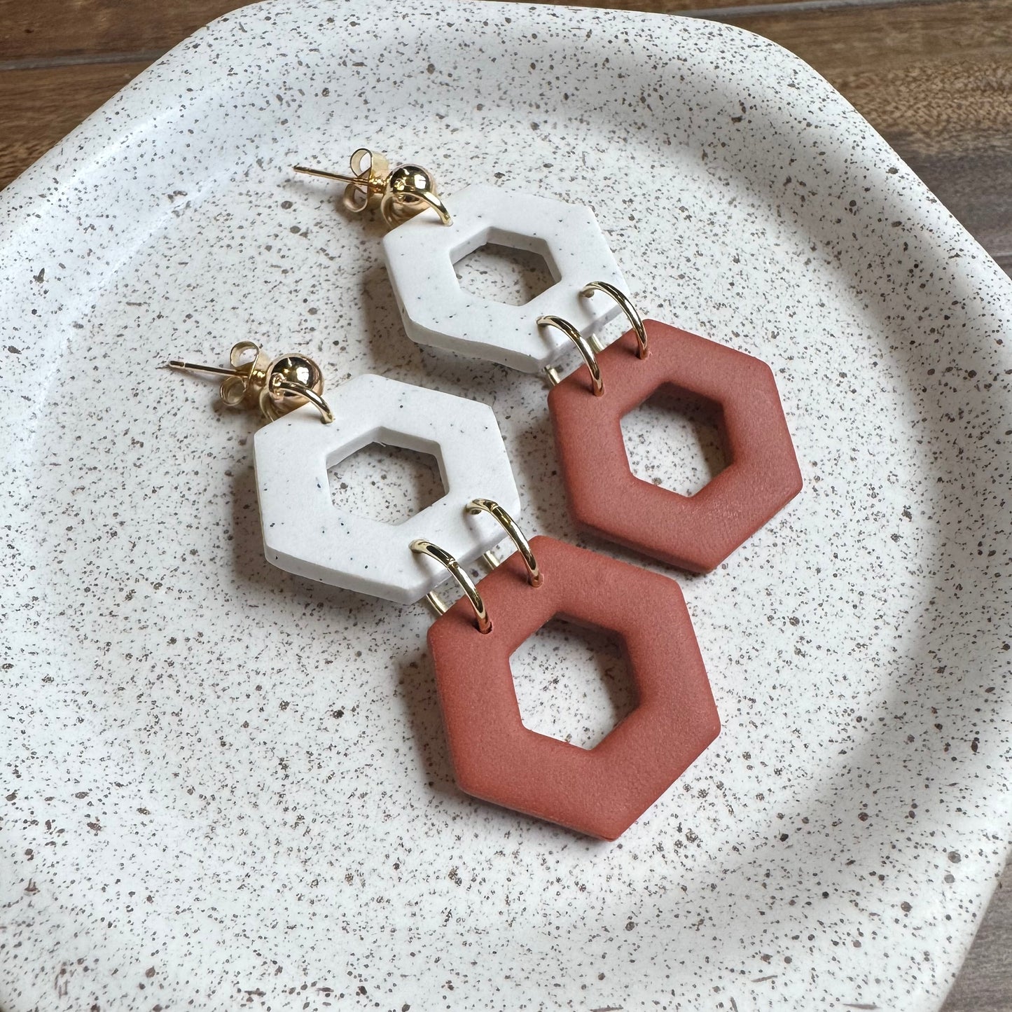 Double Hexagon Dangle Post (Rust)