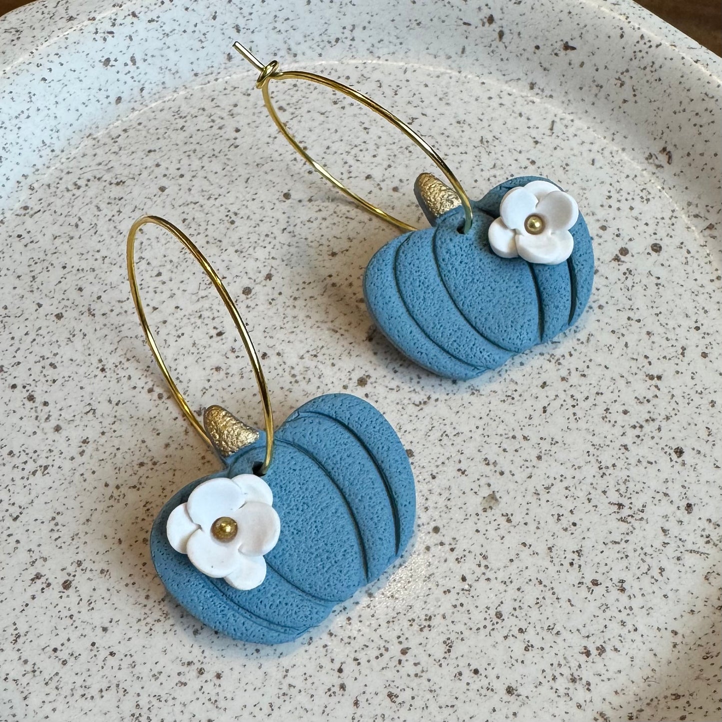 Pumpkin Flower Hoop Earrings (Blue)