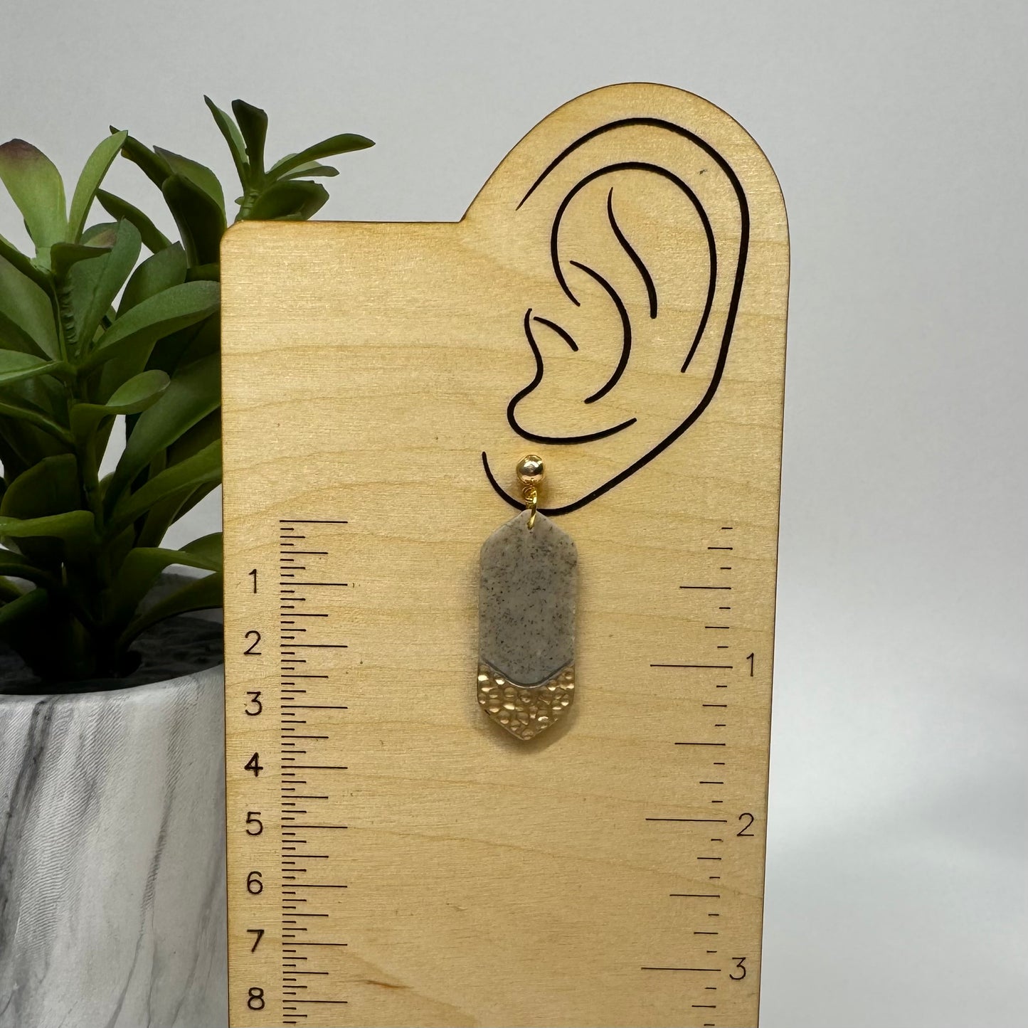 Minimalist Gray Faux Hammered Gold Post Earrings