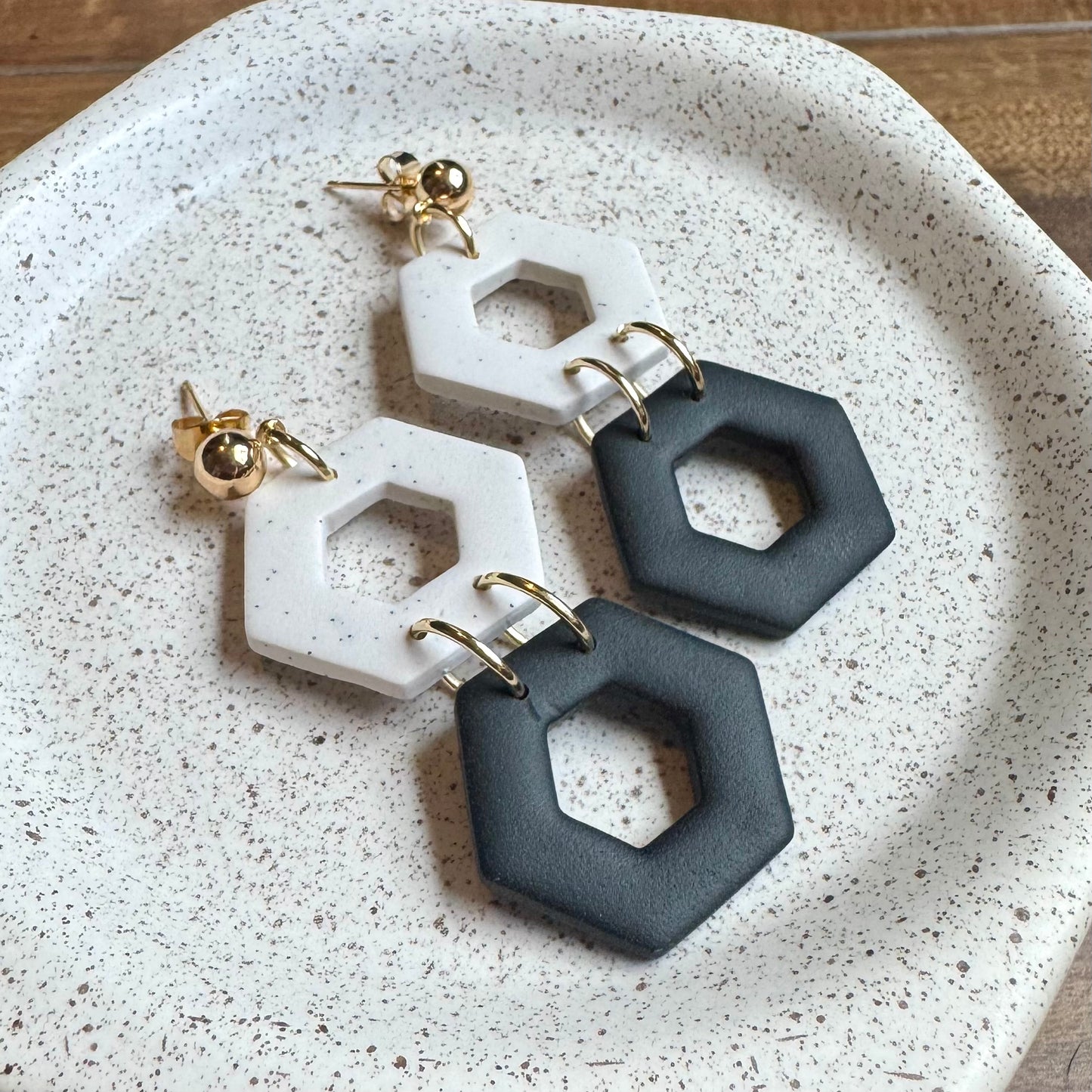 Double Hexagon Dangle Post (Black)
