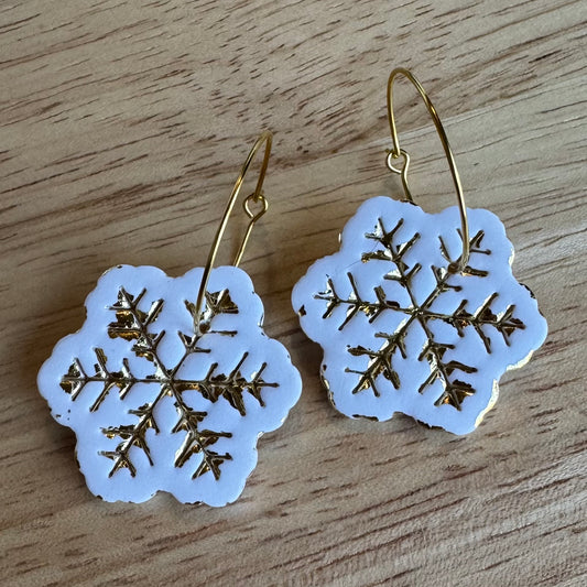 Snowflake Gold Leaf Hoops (white)