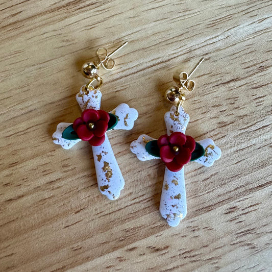 Holiday Cross Floral Dangle Posts