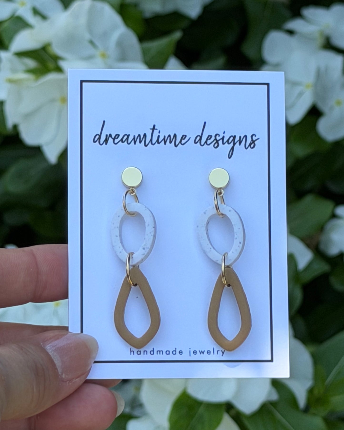 Modern Neutral Geometric Dangle (tan & white)