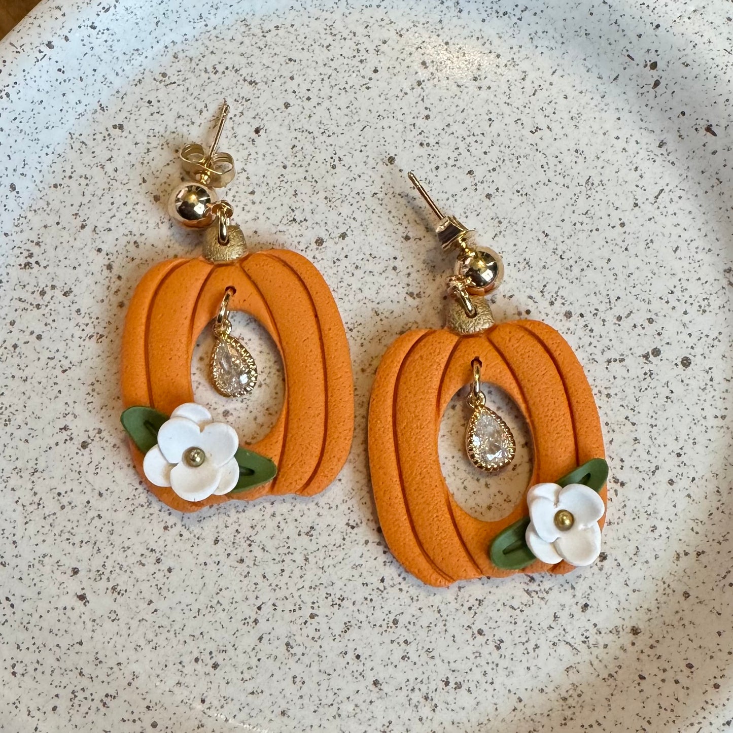 Pumpkin Charm Dangle Post Earrings (Orange)