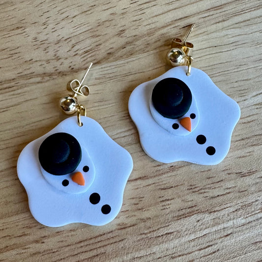 Melted Snowman Dangle Post Earrings