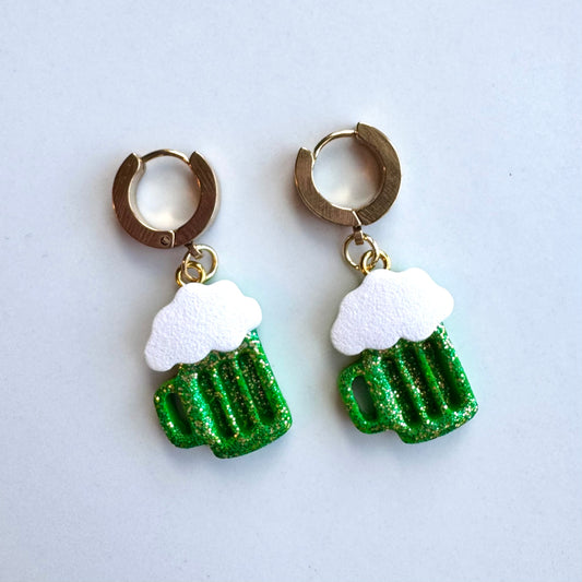 Green Beer Huggie Hoops