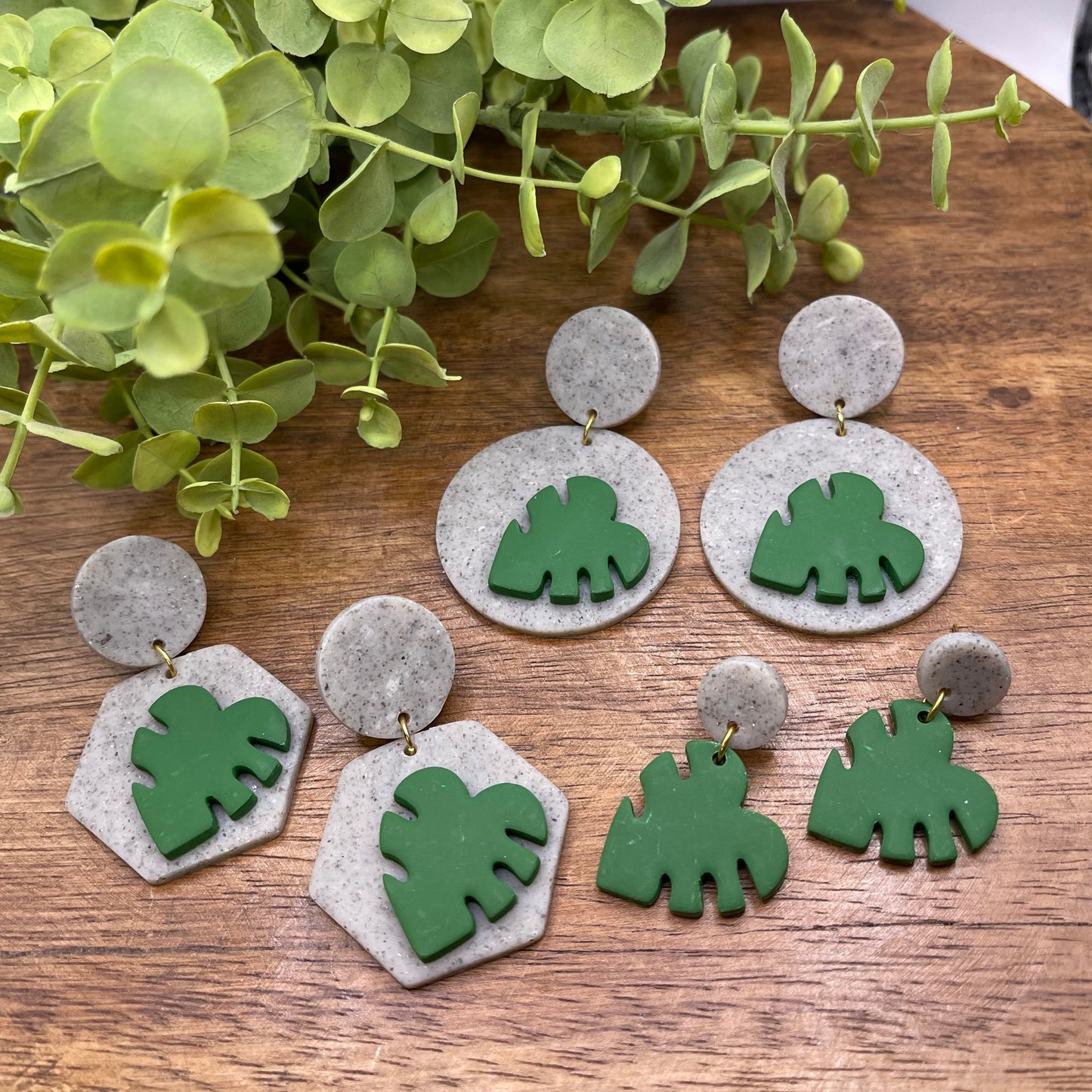 Monstera Hexagon Dangle Post Earrings