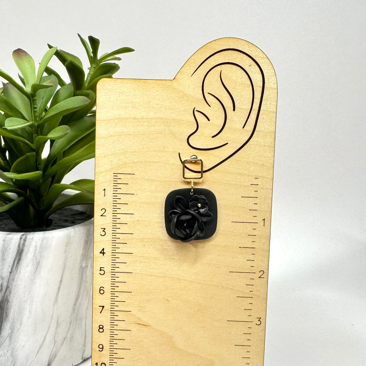 Black Monochromatic Floral Post Earrings