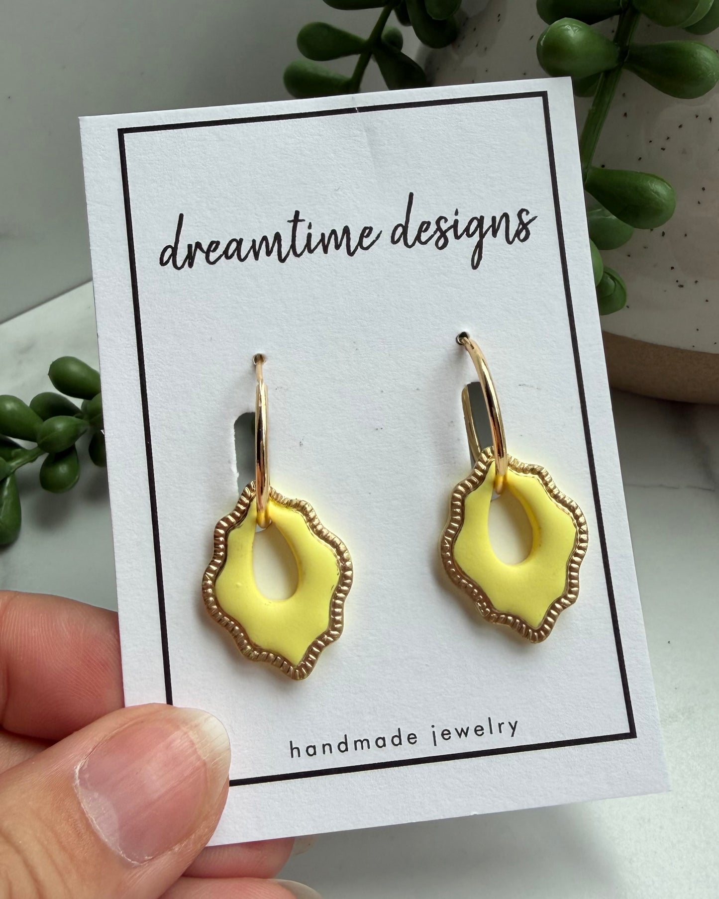 Teardrop Frame Hoop Earrings (yellow)