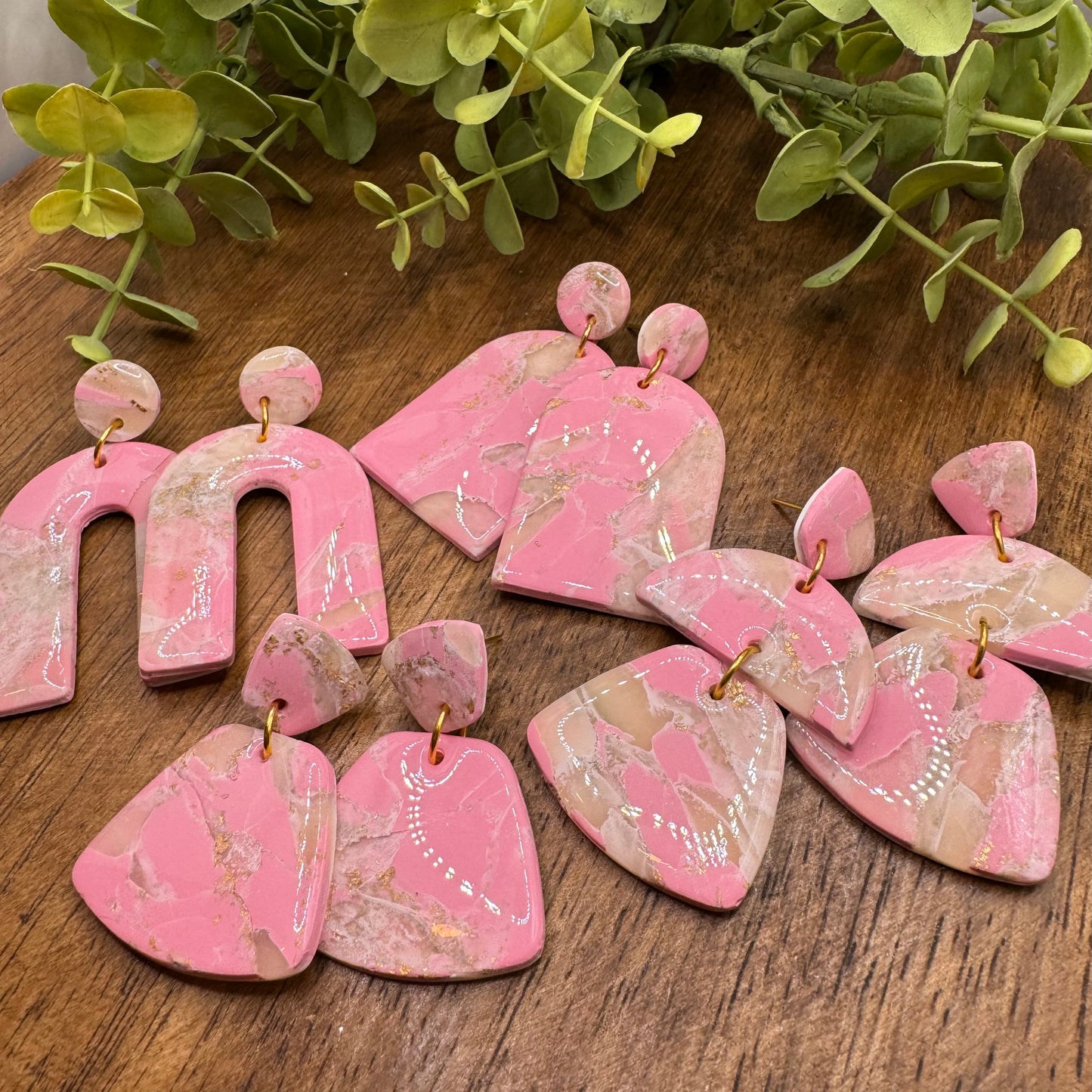Pink Faux Stone Arch Dangle Post Earrings