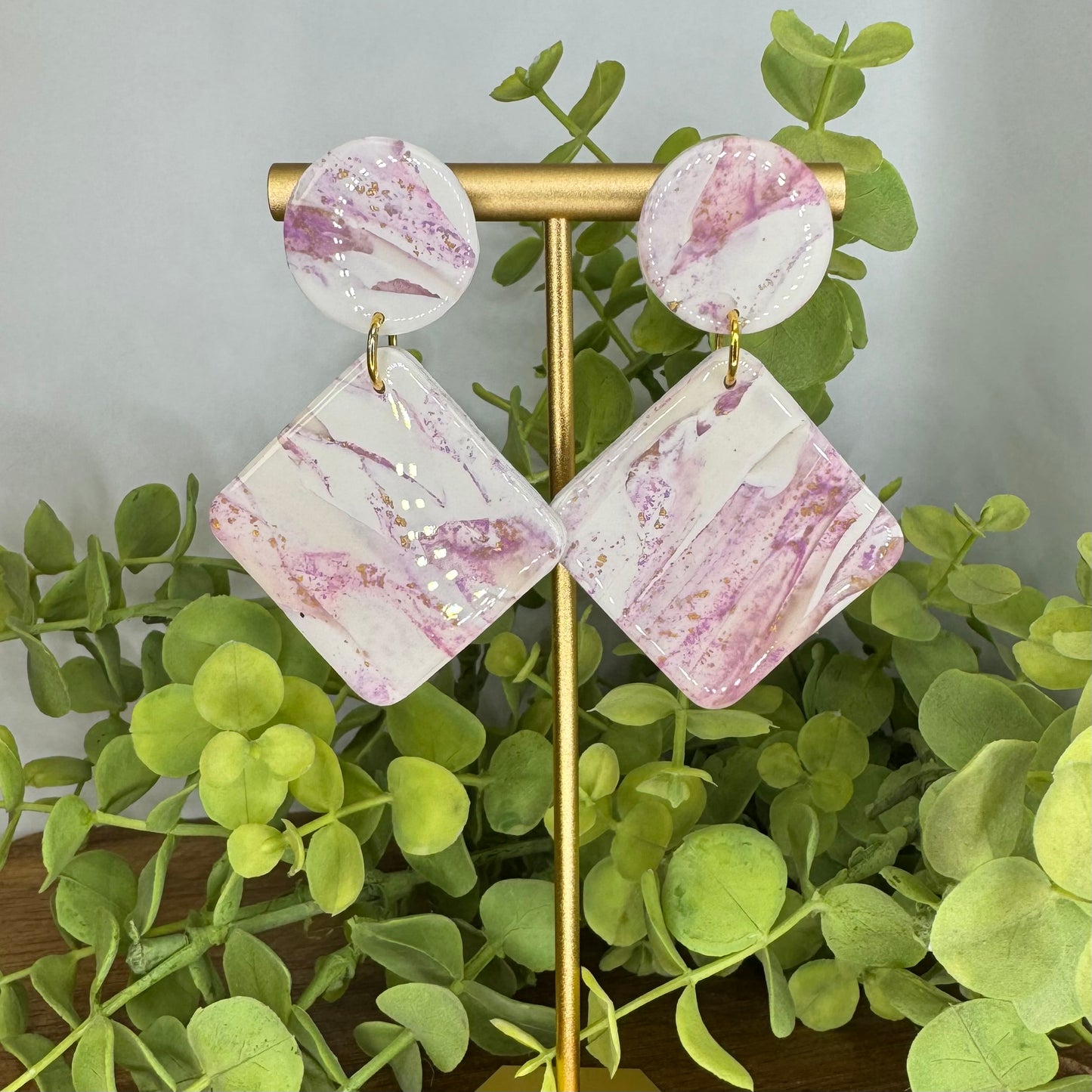 Purple Faux Marble Dangle Post Earrings