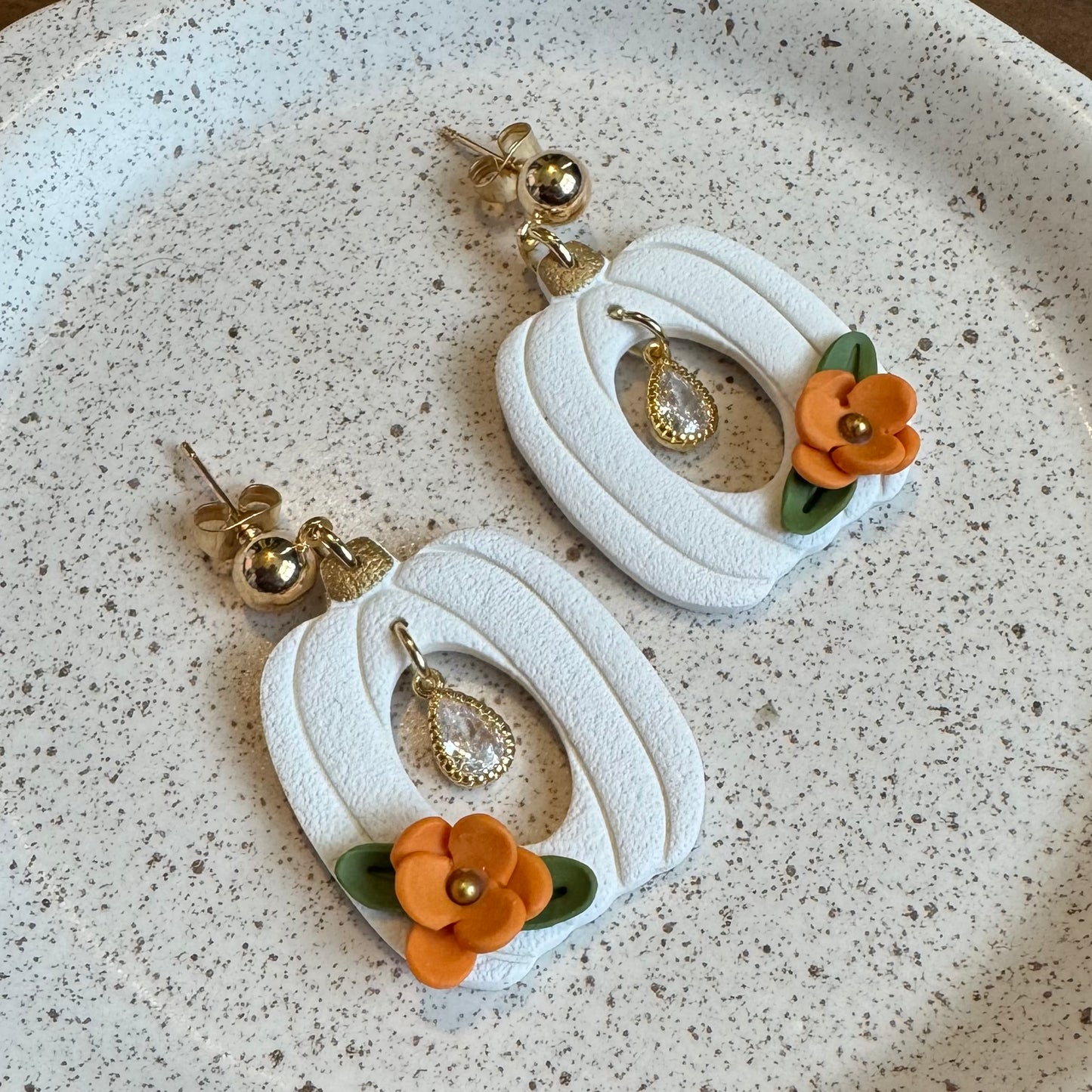 Pumpkin Charm Dangle Post Earrings (White)