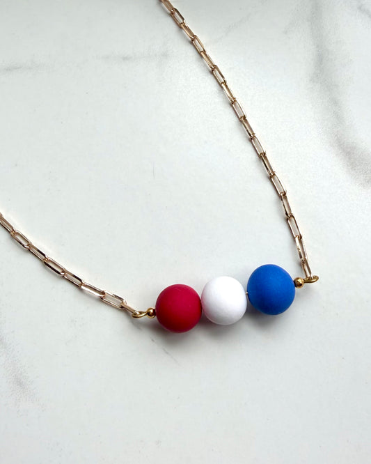 Red, White & Bead Necklace