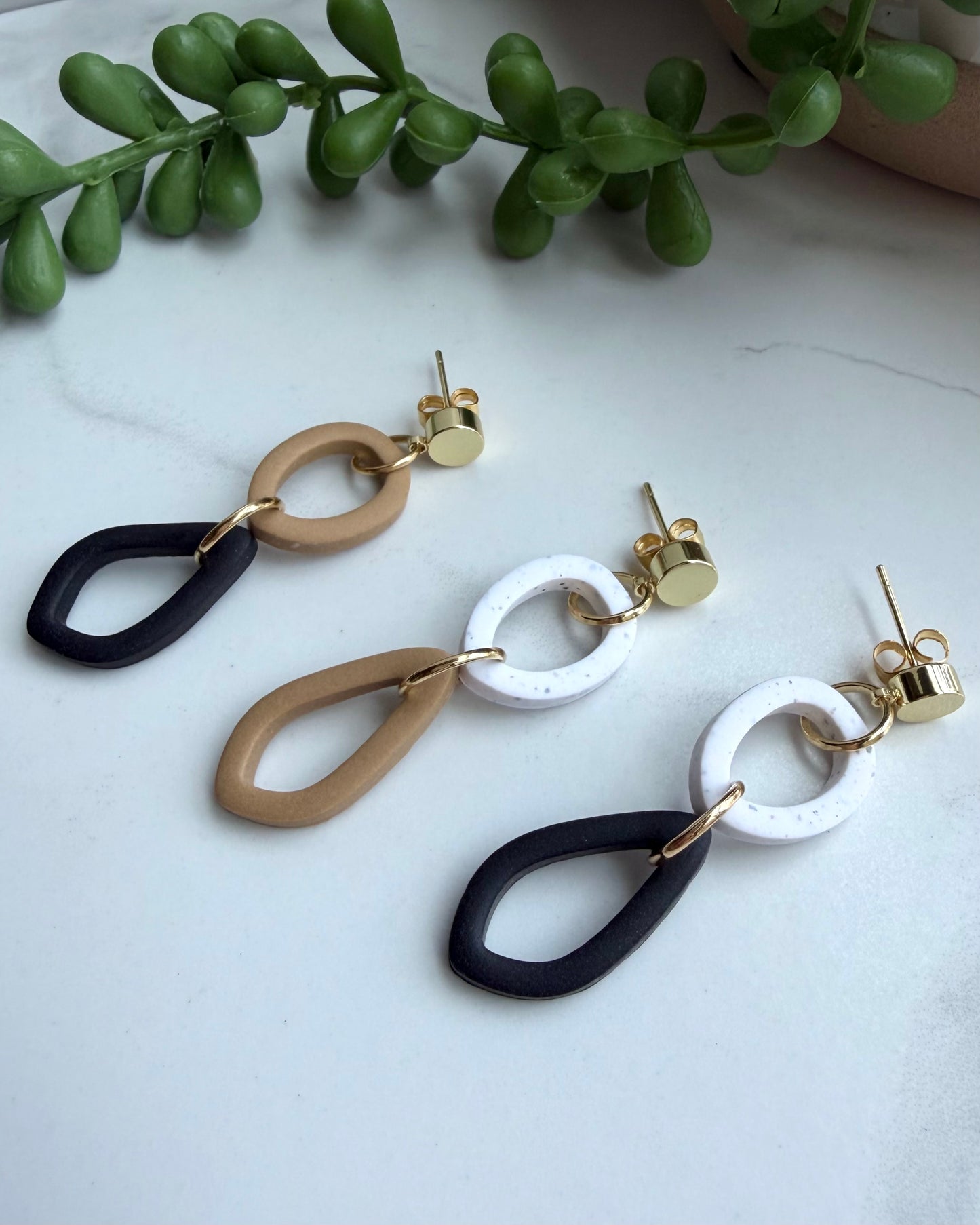 Modern Neutral Geometric Dangle Earrings (black & white)