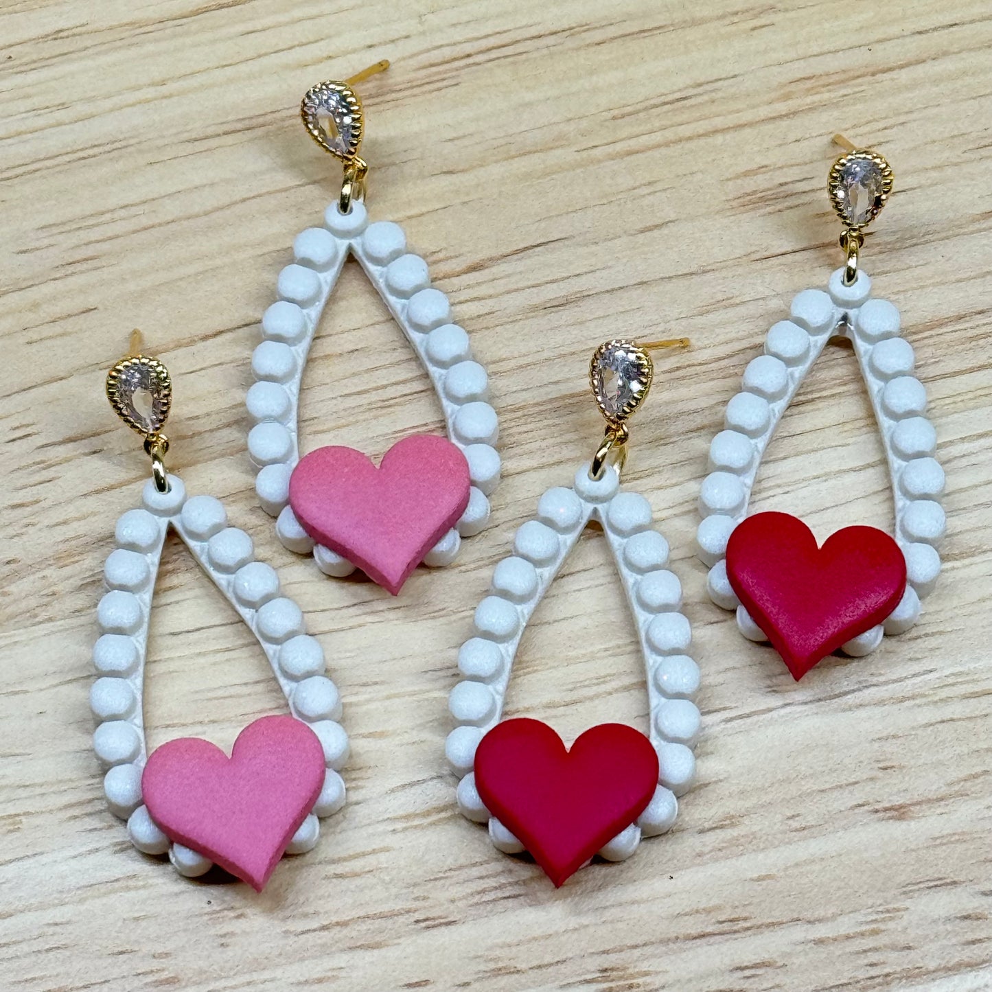 Pearl Drop Heart Earrings (pink)