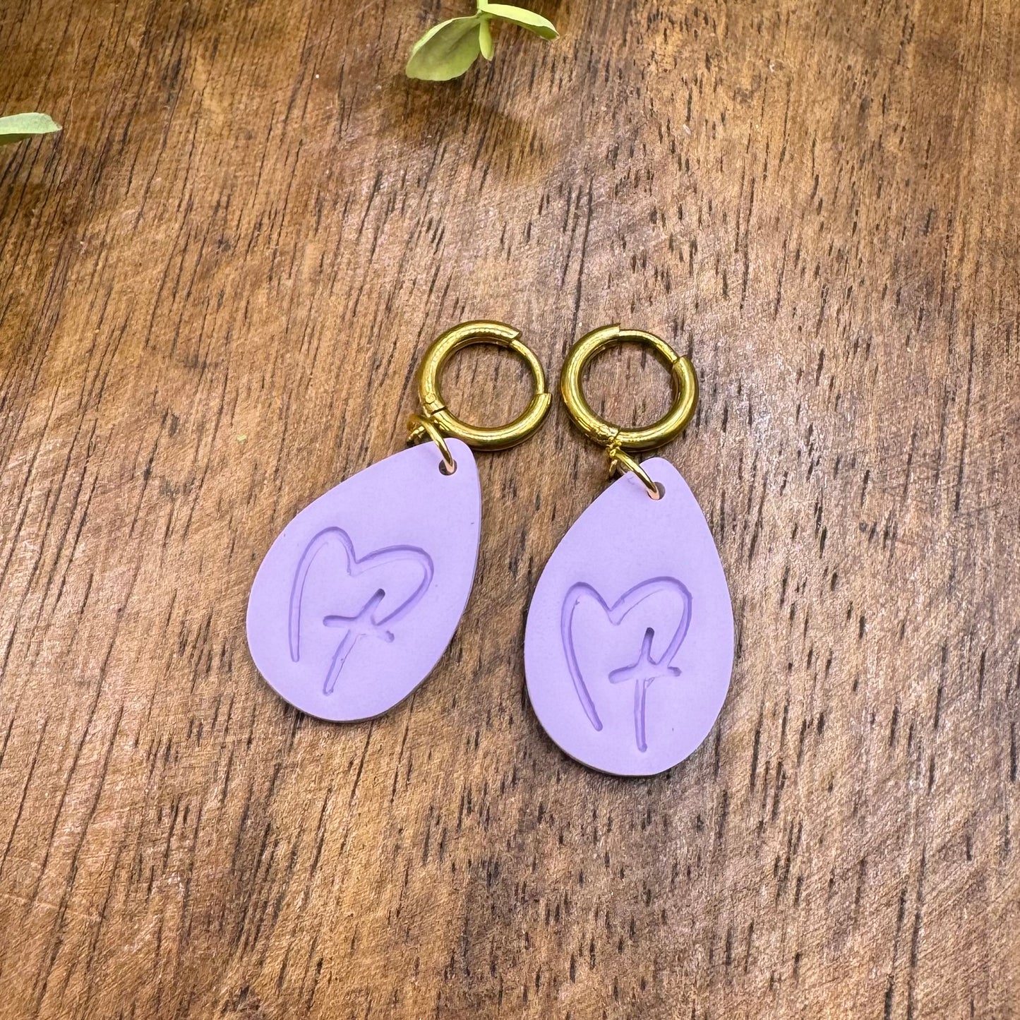 Purple Cross & Heart Hoop Huggie Earrings
