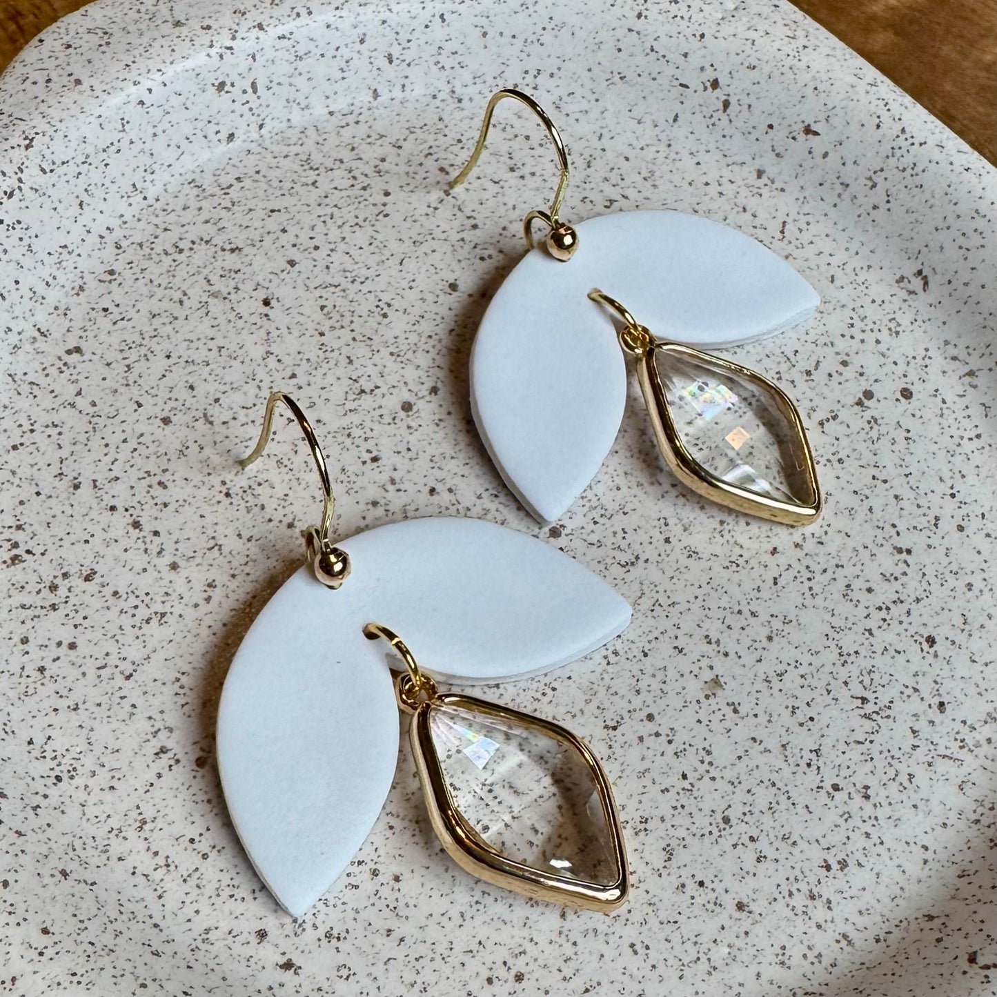 Luna Drop Fishhook Earrings (White)