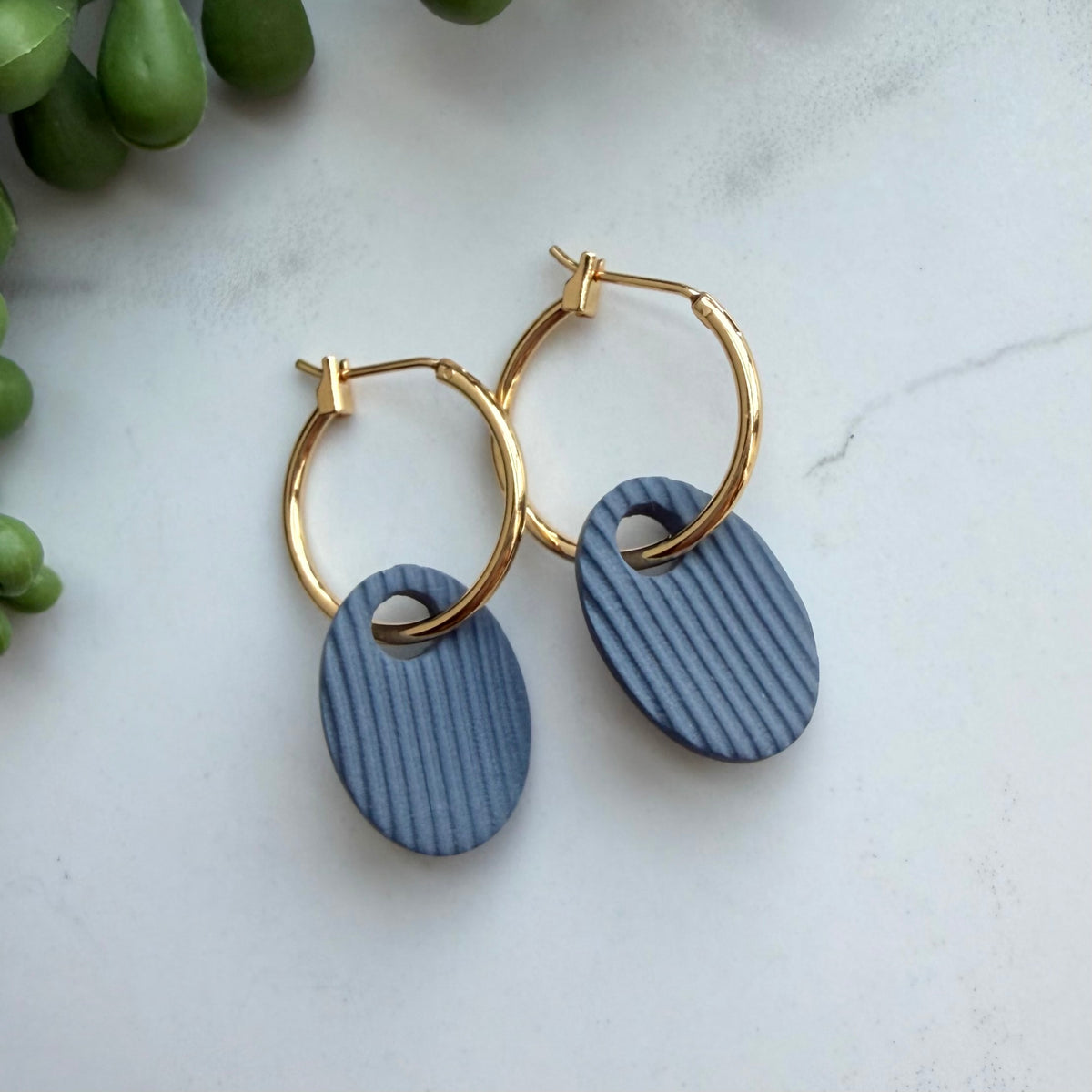 Harvest Charm Hoops (dusty blue)