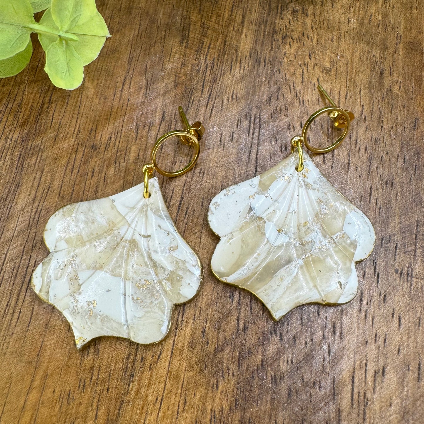 Tan & White Faux Stone Dangle Post Earrings