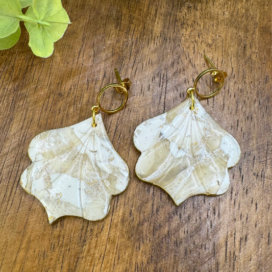 Tan & White Faux Stone Dangle Post Earrings