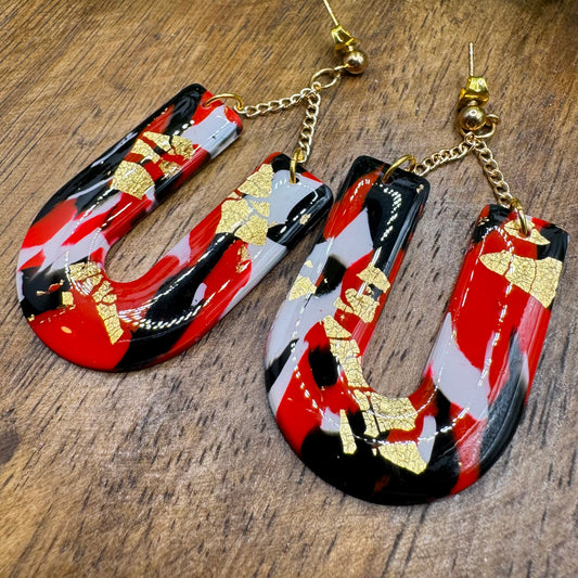 Red, Black & White “U” Dangle Post Earrings