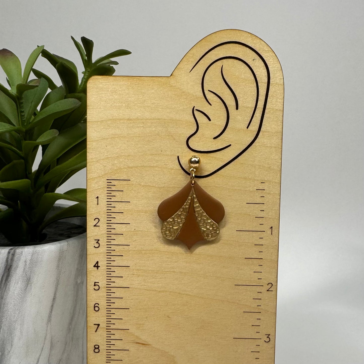 Art Deco Brown Faux Hammered Gold Post Earrings