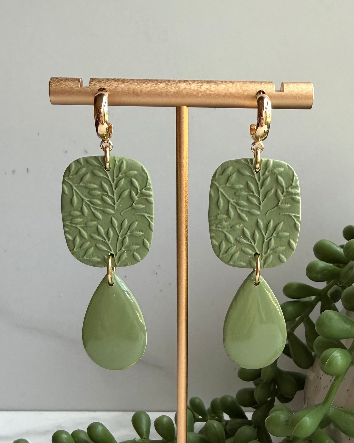 Textured Drop Earrings (sage)