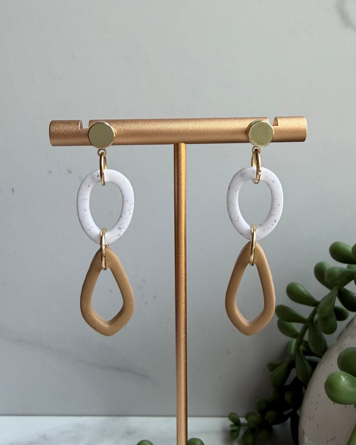 Modern Neutral Geometric Dangle (tan & white)