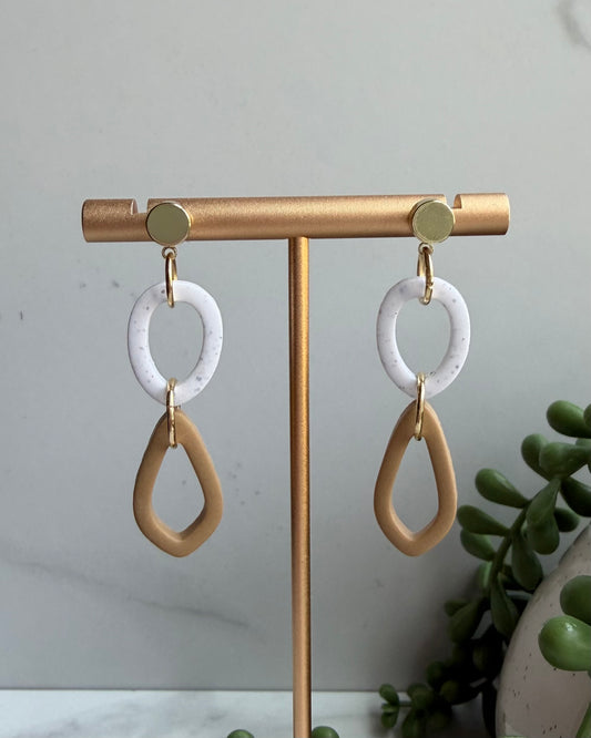 Modern Neutral Geometric Dangle (tan & white)