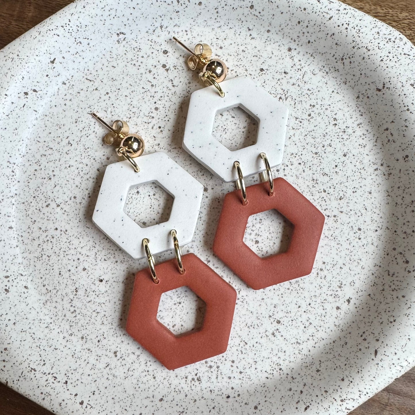 Double Hexagon Dangle Post (Rust)