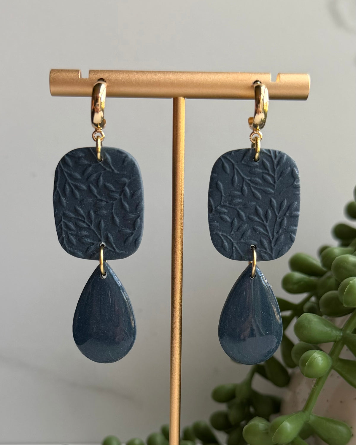 Textured Drop Earrings (navy)
