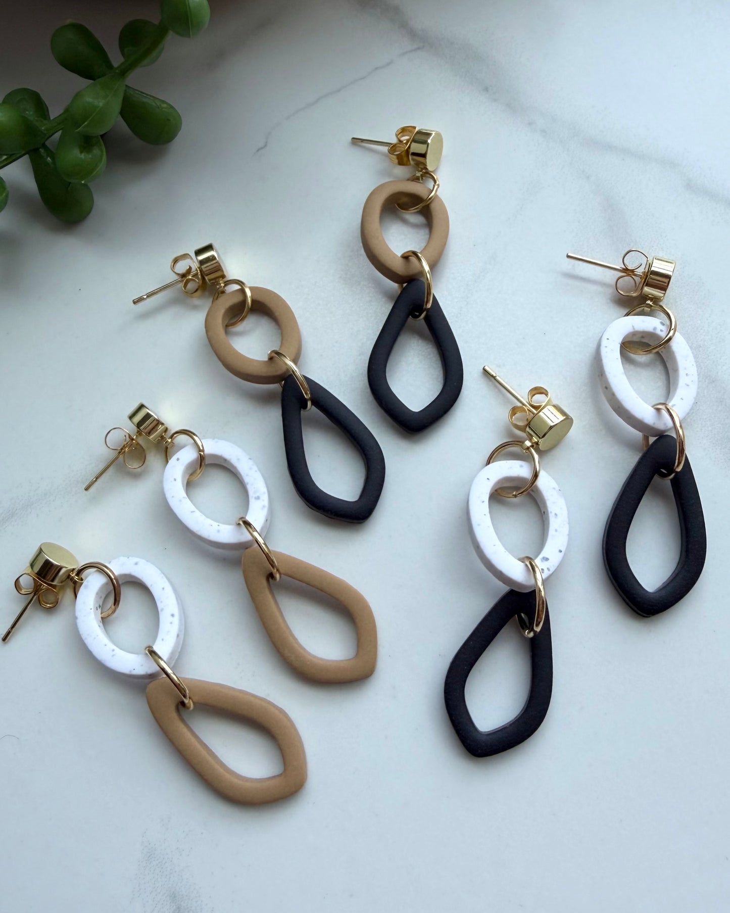 Modern Neutral Geometric Dangle Earrings (black & white)