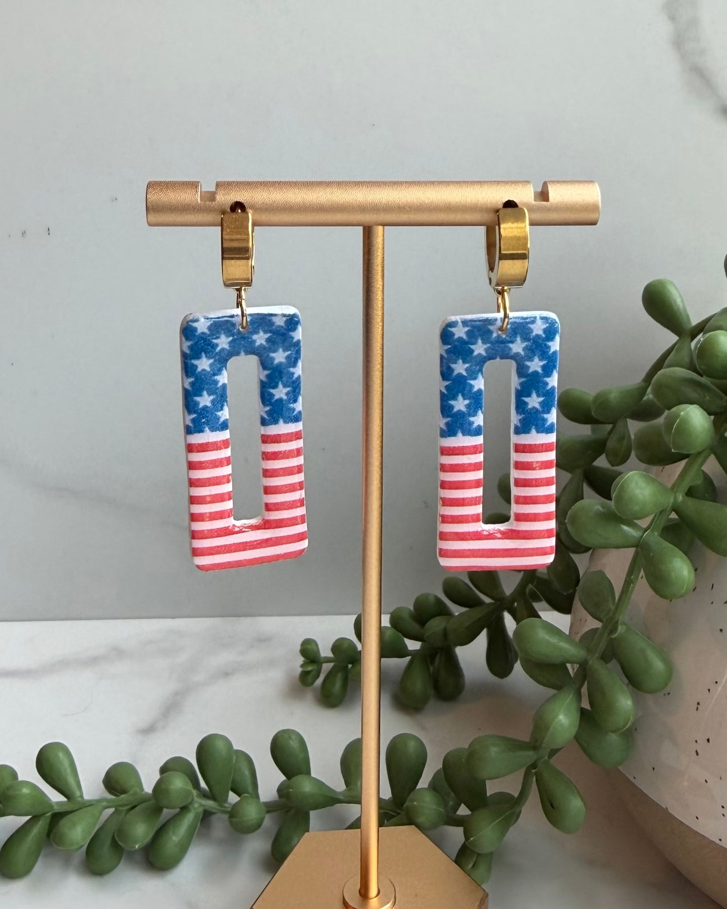 American Flag Dangle Huggie Earrings