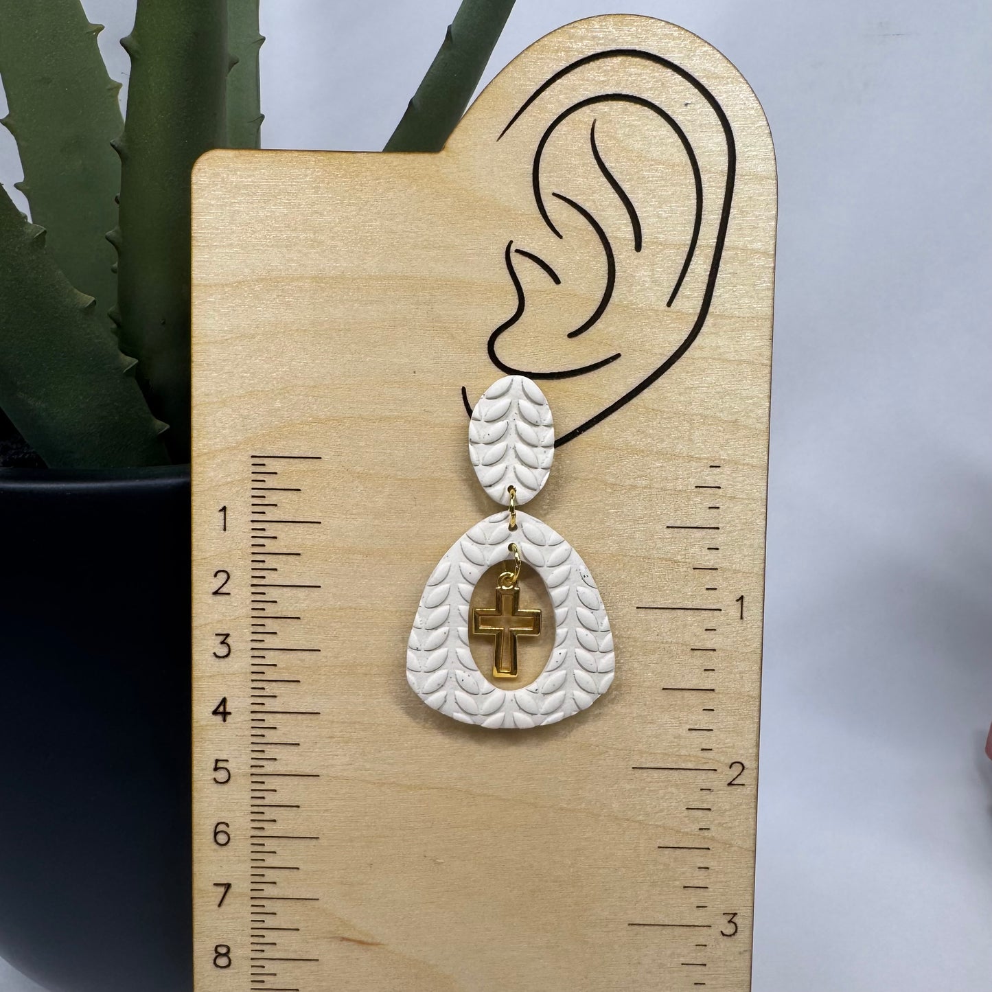 Cross Drop Post Earrings (Cream)