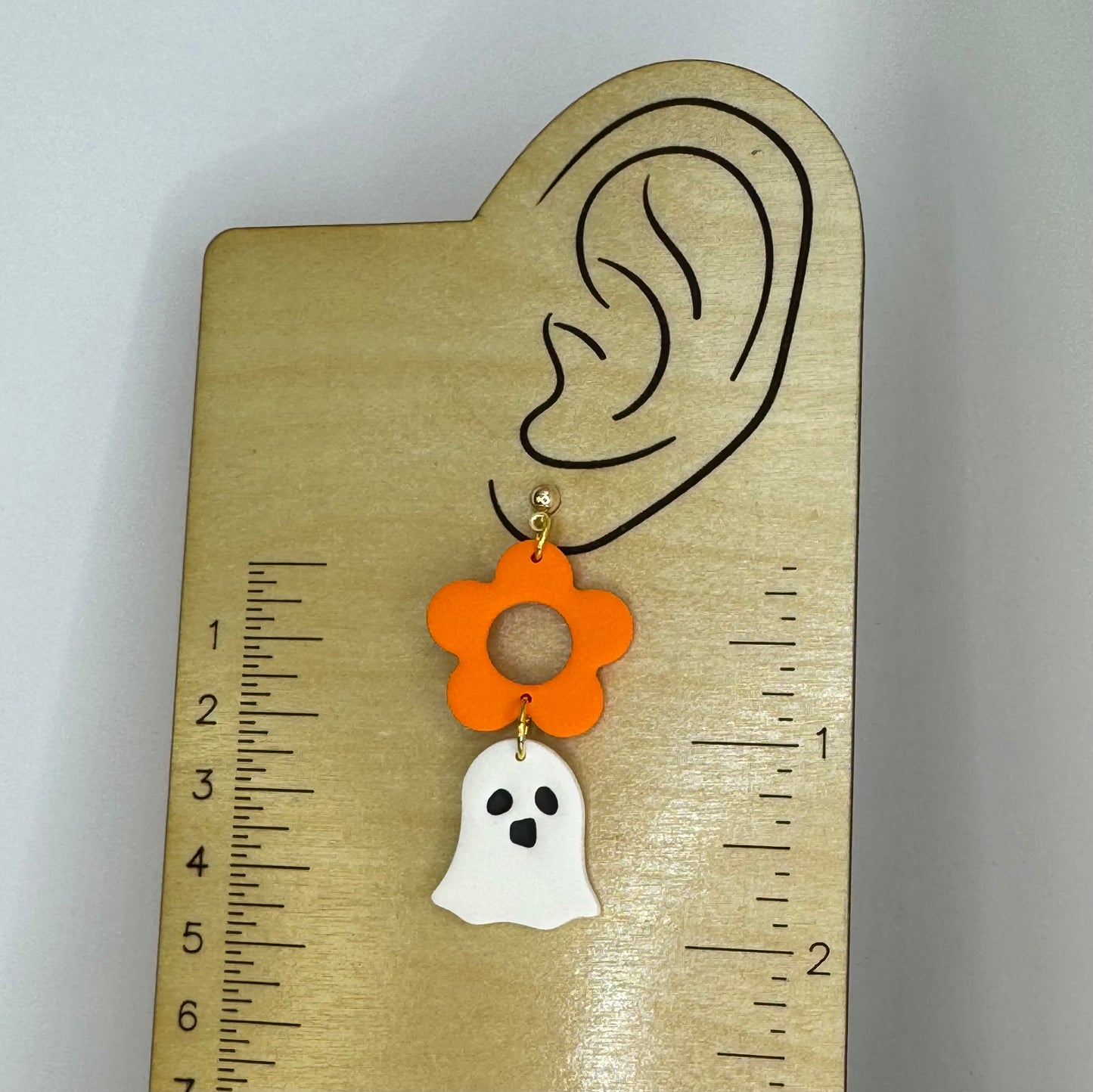 Ghost Flower Dangle Post Earrings Orange