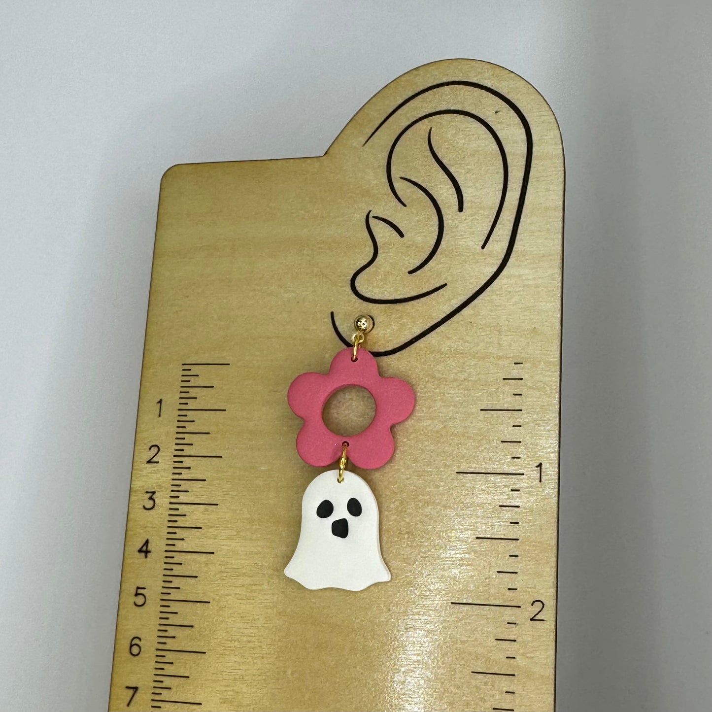 Ghost Flower Dangle Post Earrings Pink