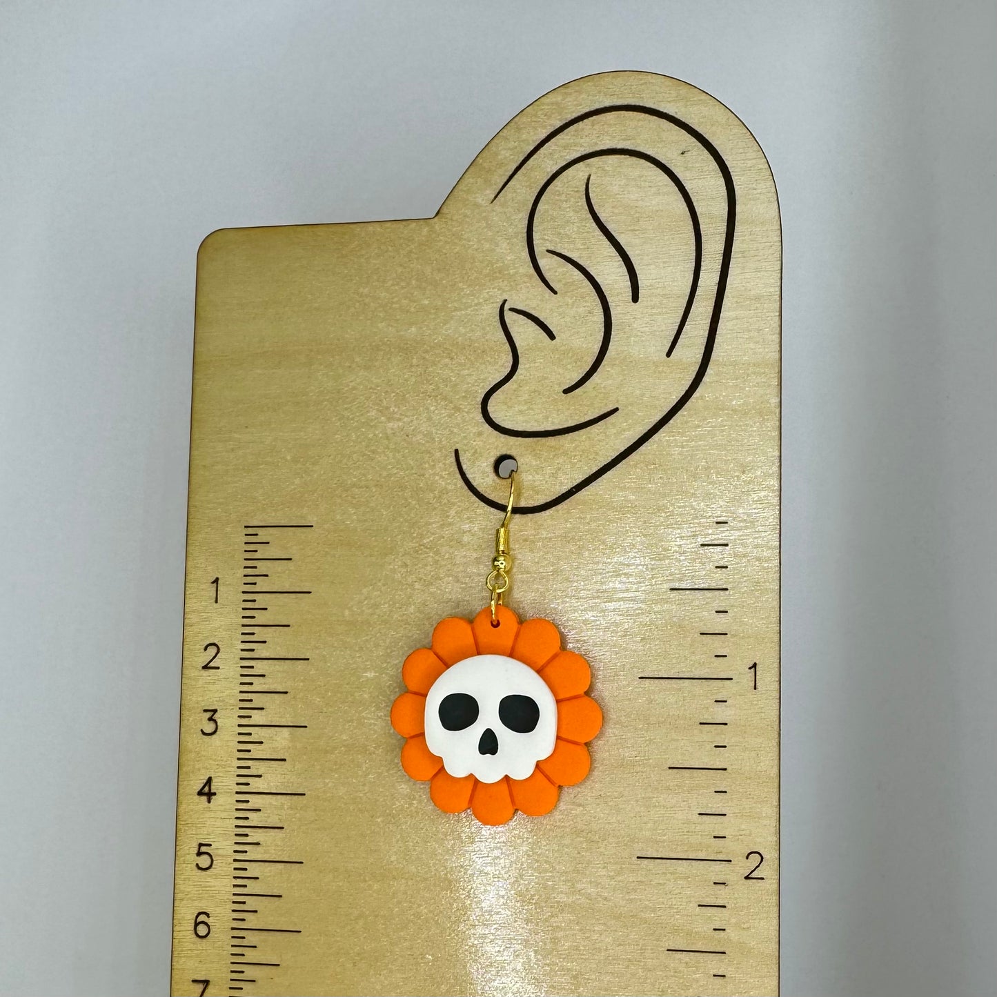 Skull Flower Fishhook Earrings Orange