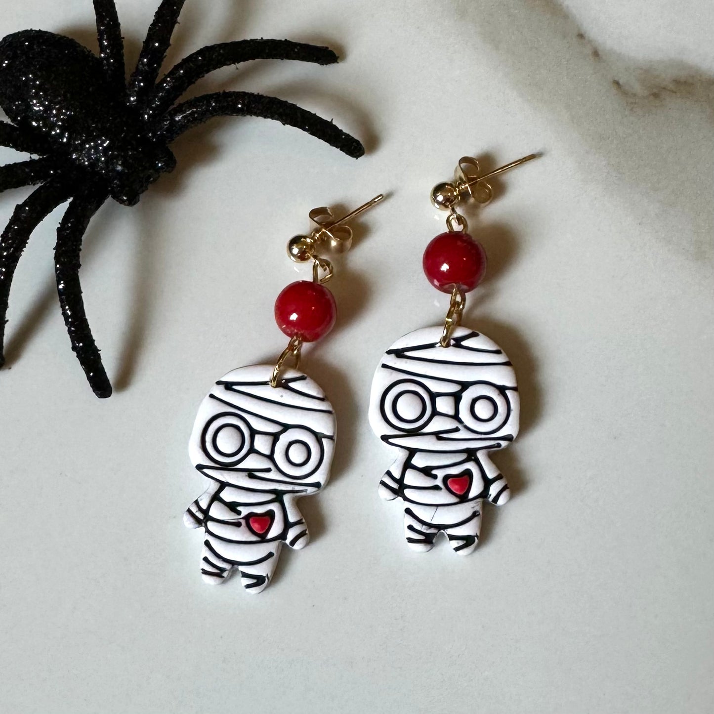 Mummy Heart Post Dangle Earrings