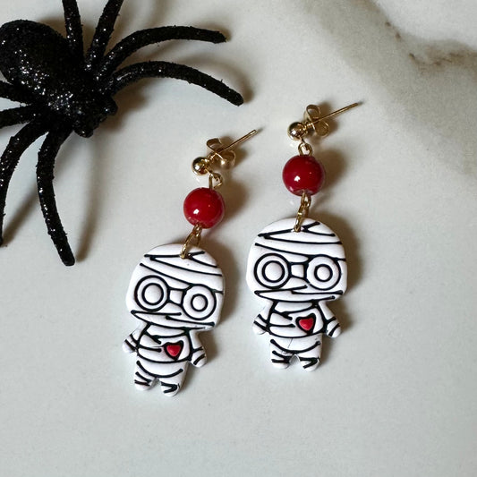 Mummy Heart Post Dangle Earrings
