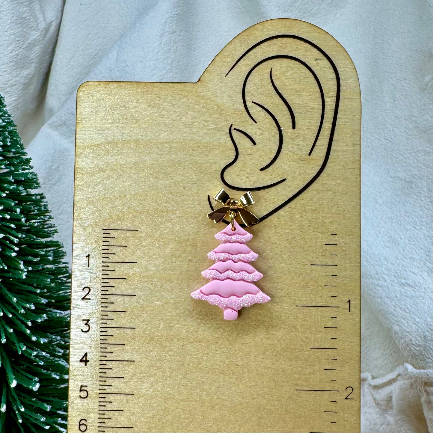 Pink Glitter Tree Post Earrings
