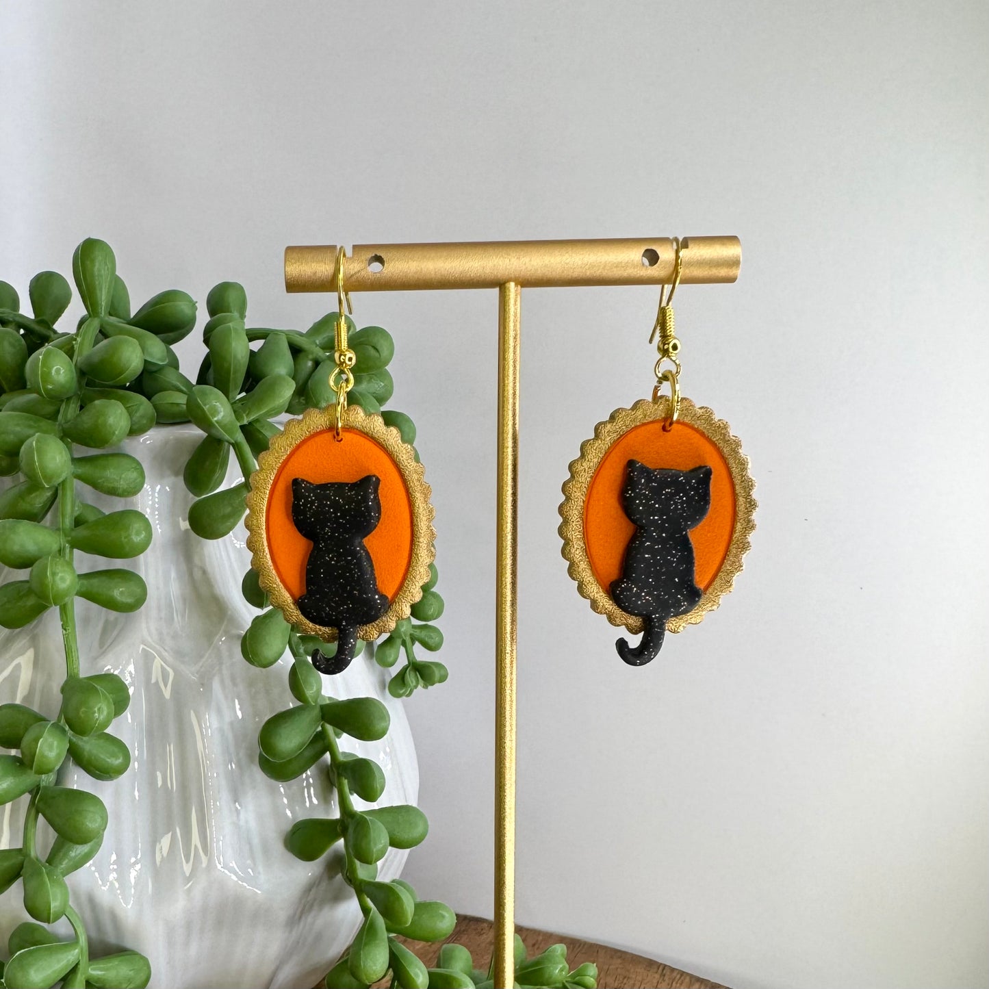 Glitter Black Cat Fishhook Earrings