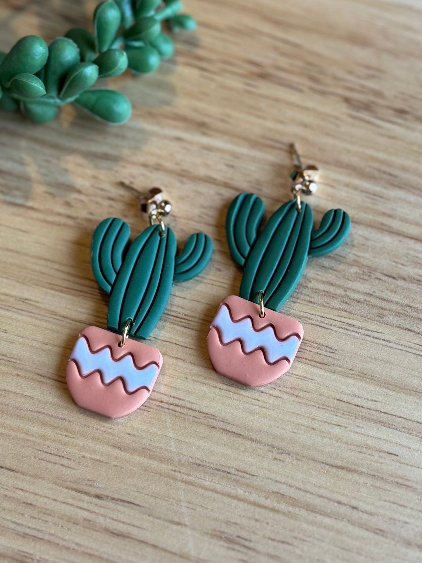 Cactus with Striped Pot Post Earrings